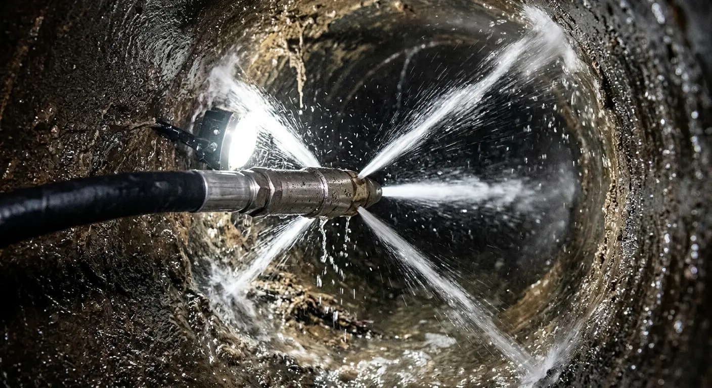High-pressure hydro jetting nozzle cleaning sewer pipe for Sewer Cleanout in Crystal Lake
